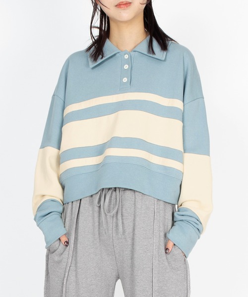 PUNYUS（プニュズ）の「バイカラーラガースウェット（スウェット・レディース・サックスブルー/ブラウン/ピンク・3/4/5）」の3枚目の写真