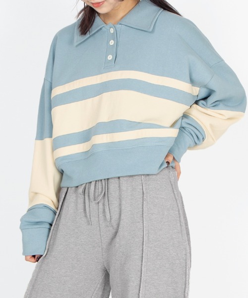 PUNYUS（プニュズ）の「バイカラーラガースウェット（スウェット・レディース・サックスブルー/ブラウン/ピンク・3/4/5）」の7枚目の写真