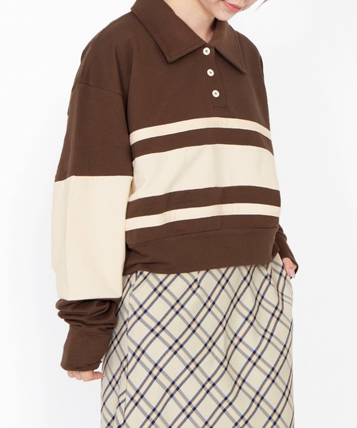 PUNYUS（プニュズ）の「バイカラーラガースウェット（スウェット・レディース・サックスブルー/ブラウン/ピンク・3/4/5）」の21枚目の写真