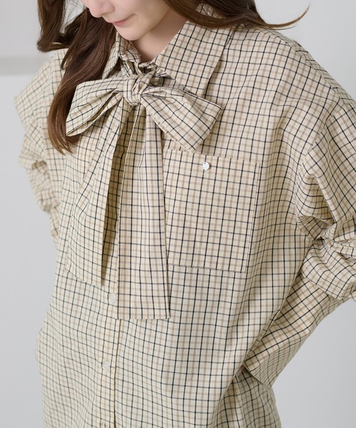 apres jour clair（アプレジュールクレア）の「【apres jour clair】チェックボウタイシャツ（シャツ/ブラウス・レディース・ベージュ系その他/ホワイト系その他/ブラック系その他・フリー/X-LARGE）」の10枚目の写真