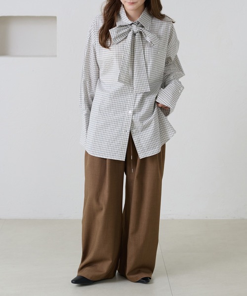 apres jour clair（アプレジュールクレア）の「【apres jour clair】チェックボウタイシャツ（シャツ/ブラウス・レディース・ベージュ系その他/ホワイト系その他/ブラック系その他・フリー/X-LARGE）」の6枚目の写真