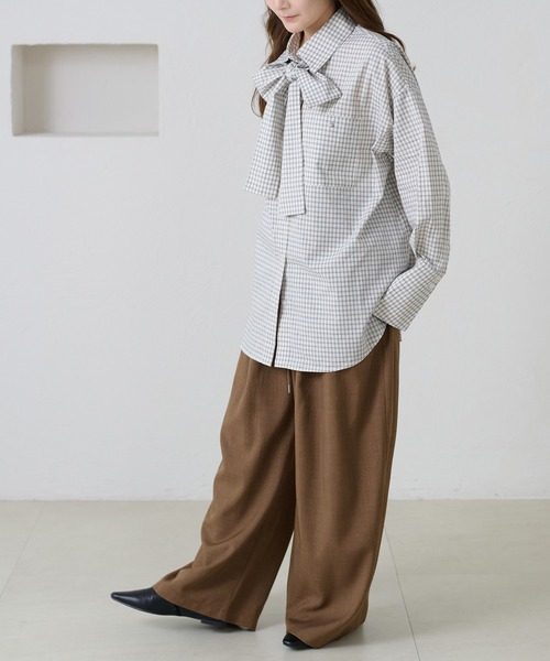 apres jour clair（アプレジュールクレア）の「【apres jour clair】チェックボウタイシャツ（シャツ/ブラウス・レディース・ベージュ系その他/ホワイト系その他/ブラック系その他・フリー/X-LARGE）」の7枚目の写真