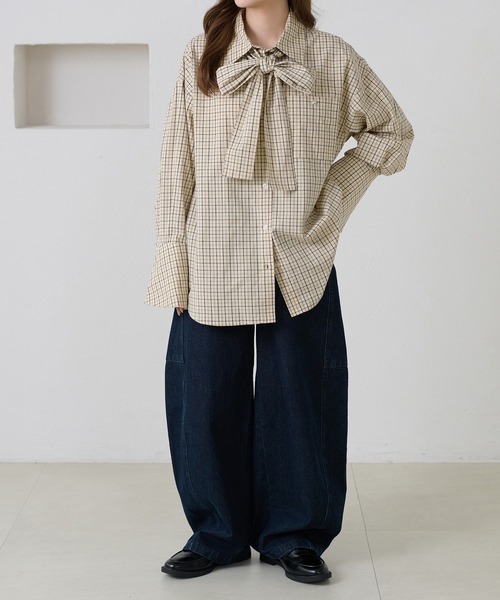 apres jour clair（アプレジュールクレア）の「【apres jour clair】チェックボウタイシャツ（シャツ/ブラウス・レディース・ベージュ系その他/ホワイト系その他/ブラック系その他・フリー/X-LARGE）」の11枚目の写真