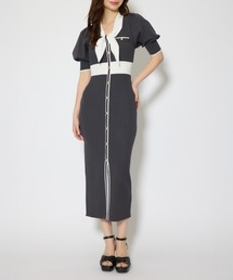 フロントビッグリボンフレアワンピース 春服 夏服（ワンピース