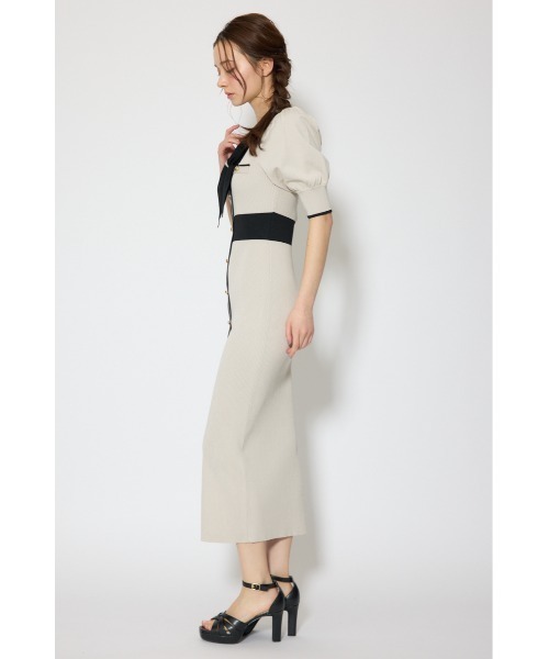 森香澄さん着用】バイカラーパフスリーブタイトニットワンピース 春服