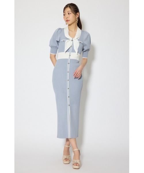rienda(リエンダ)の「【森香澄さん着用】バイカラーパフスリーブタイトニットワンピース 春服 夏服(ワンピース・レディース・ブルー/ライトブラック/ベージュ・FREE)」の12枚目の写真