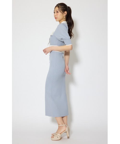 森香澄さん着用】バイカラーパフスリーブタイトニットワンピース 春服