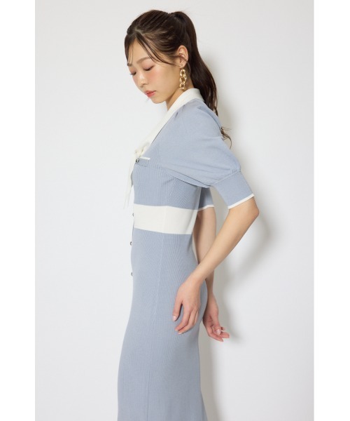 森香澄さん着用】バイカラーパフスリーブタイトニットワンピース 春服