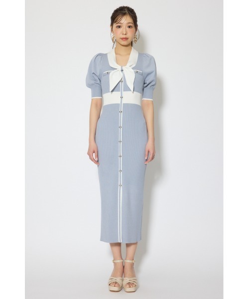rienda(リエンダ)の「【森香澄さん着用】バイカラーパフスリーブタイトニットワンピース 春服 夏服(ワンピース・レディース・ブルー/ライトブラック/ベージュ・FREE)」の17枚目の写真