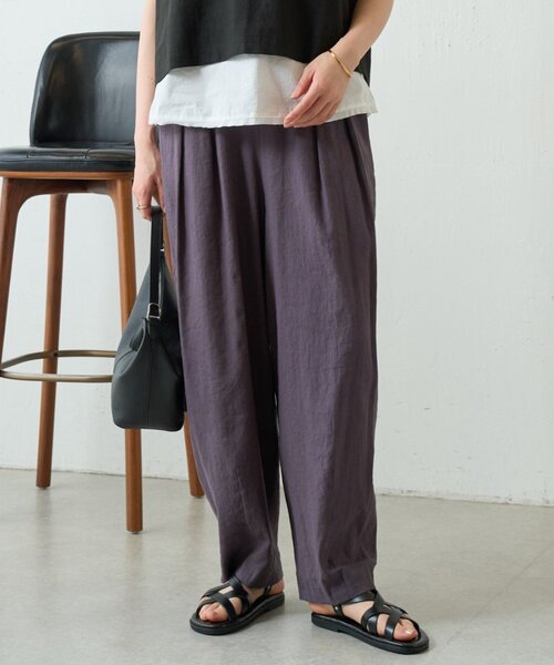 BEARDSLEY(ビアズリー)の「ウエストリブリネンバレルパンツ(その他パンツ・レディース・ブラウン/ダークグレー・1/0)」の2枚目の写真