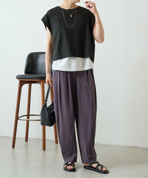 BEARDSLEY(ビアズリー)の「ウエストリブリネンバレルパンツ(その他パンツ・レディース・ブラウン/ダークグレー・1/0)」の7枚目の写真