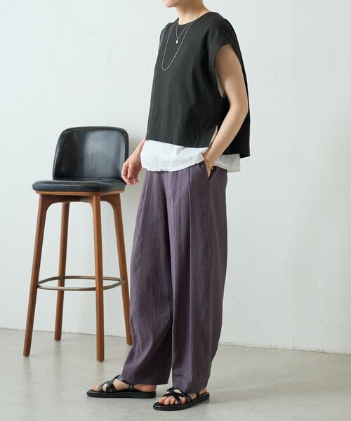 BEARDSLEY(ビアズリー)の「ウエストリブリネンバレルパンツ(その他パンツ・レディース・ブラウン/ダークグレー・1/0)」の6枚目の写真