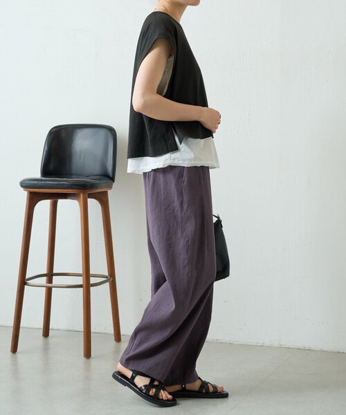 BEARDSLEY(ビアズリー)の「ウエストリブリネンバレルパンツ(その他パンツ・レディース・ブラウン/ダークグレー・1/0)」の4枚目の写真