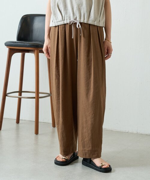 BEARDSLEY(ビアズリー)の「ウエストリブリネンバレルパンツ(その他パンツ・レディース・ブラウン/ダークグレー・1/0)」の3枚目の写真