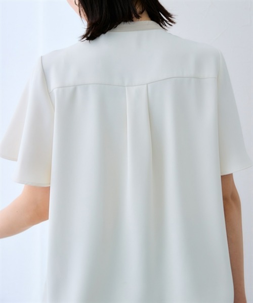 7days Life Styling(セブンデイズライフスタイリング)の「美極とろみ素材 配色フレアボウタイ半袖ブラウス(シャツ/ブラウス・レディース・チャコール/ホワイト系・3L/LL/L/M/S)」の5枚目の写真
