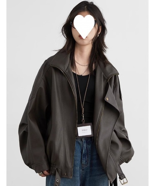 Ritzy(リッツィー)の「オーバーサイズ レザージャケット(ピーコート・レディース・ブラウン/ブラック・M)」の16枚目の写真
