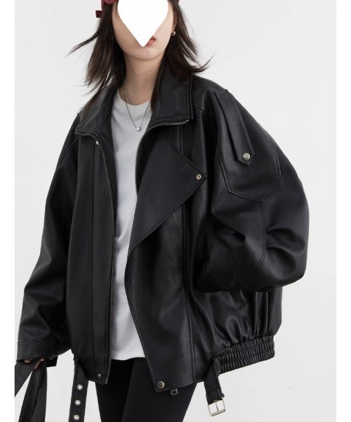 Ritzy(リッツィー)の「オーバーサイズ レザージャケット(ピーコート・レディース・ブラウン/ブラック・M)」の17枚目の写真