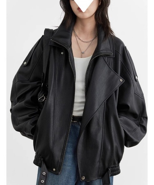 Ritzy(リッツィー)の「オーバーサイズ レザージャケット(ピーコート・レディース・ブラウン/ブラック・M)」の18枚目の写真
