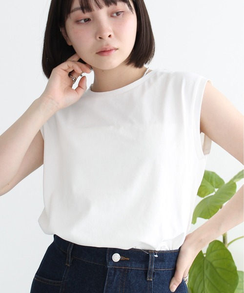 Meli rich（メリーリッチ）の「【接触冷感・吸水速乾・UVカット】プレーティング天竺ベーシックノースリプルオーバー（Tシャツ/カットソー・レディース・ブラック/ブラウン/イエロー/ブルー/オフホワイト・FREE）」の11枚目の写真