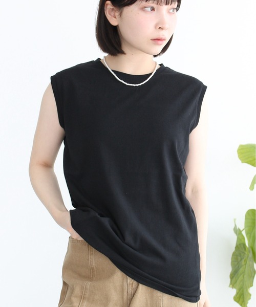 Meli rich（メリーリッチ）の「【接触冷感・吸水速乾・UVカット】プレーティング天竺ベーシックノースリプルオーバー（Tシャツ/カットソー・レディース・ブラック/ブラウン/イエロー/ブルー/オフホワイト・FREE）」の15枚目の写真