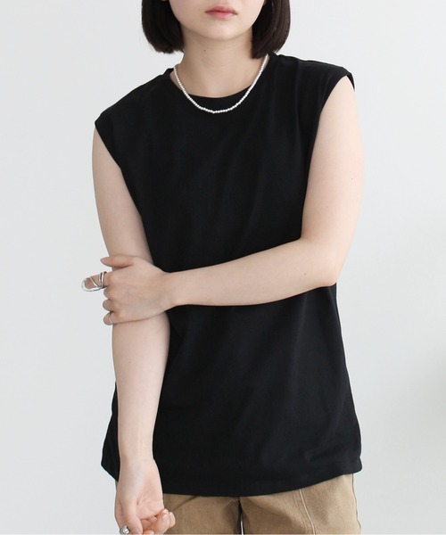 Meli rich（メリーリッチ）の「【接触冷感・吸水速乾・UVカット】プレーティング天竺ベーシックノースリプルオーバー（Tシャツ/カットソー・レディース・ブラック/ブラウン/イエロー/ブルー/オフホワイト・FREE）」の16枚目の写真