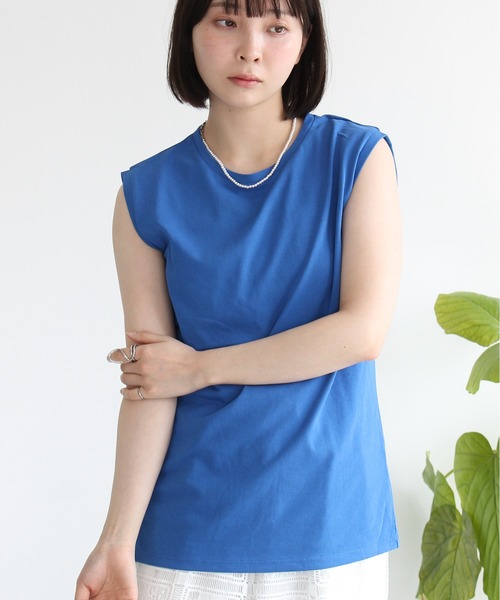 Meli rich（メリーリッチ）の「【接触冷感・吸水速乾・UVカット】プレーティング天竺ベーシックノースリプルオーバー（Tシャツ/カットソー・レディース・ブラック/ブラウン/イエロー/ブルー/オフホワイト・FREE）」の18枚目の写真