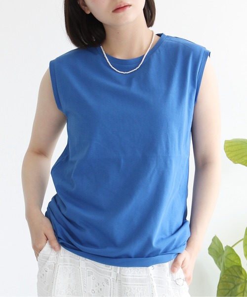 Meli rich（メリーリッチ）の「【接触冷感・吸水速乾・UVカット】プレーティング天竺ベーシックノースリプルオーバー（Tシャツ/カットソー・レディース・ブラック/ブラウン/イエロー/ブルー/オフホワイト・FREE）」の21枚目の写真