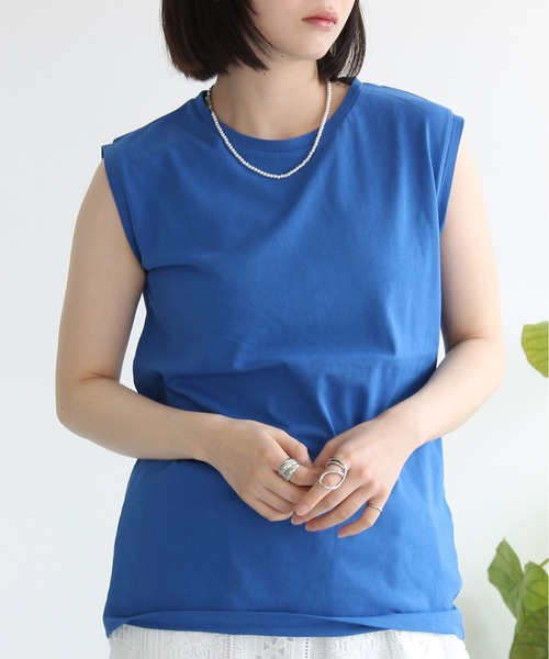 Meli rich（メリーリッチ）の「【接触冷感・吸水速乾・UVカット】プレーティング天竺ベーシックノースリプルオーバー（Tシャツ/カットソー・レディース・ブラック/ブラウン/イエロー/ブルー/オフホワイト・FREE）」の22枚目の写真