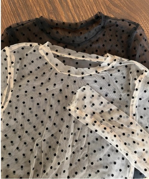 ampm(エーエムピーエム)の「ドット柄チュールロングスリーブトップス(Tシャツ/カットソー・レディース・ブラック/ホワイト・FREE)」の10枚目の写真