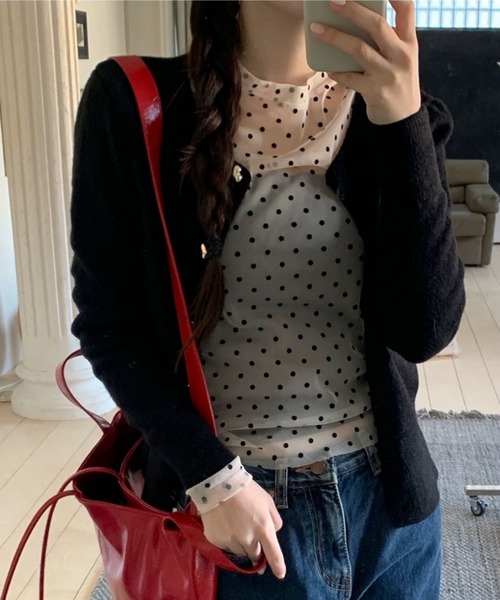 ampm(エーエムピーエム)の「ドット柄チュールロングスリーブトップス(Tシャツ/カットソー・レディース・ブラック/ホワイト・FREE)」の13枚目の写真