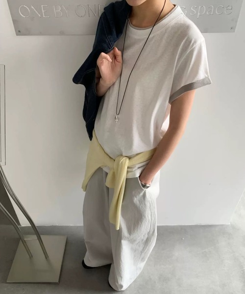 CHUN CHUN NOTES(チュンチュンノーツ)の「26SS/配色ロールスリーブフレンチTシャツ(Tシャツ/カットソー・レディース・ホワイト/ベージュ/ライトグレー・F)」の13枚目の写真