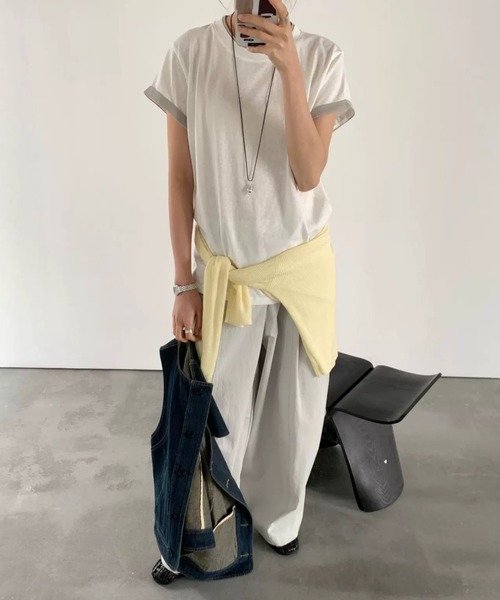 CHUN CHUN NOTES(チュンチュンノーツ)の「26SS/配色ロールスリーブフレンチTシャツ(Tシャツ/カットソー・レディース・ホワイト/ベージュ/ライトグレー・F)」の14枚目の写真