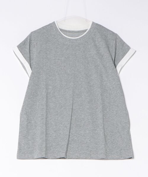CHUN CHUN NOTES(チュンチュンノーツ)の「26SS/配色ロールスリーブフレンチTシャツ(Tシャツ/カットソー・レディース・ホワイト/ベージュ/ライトグレー・F)」の4枚目の写真