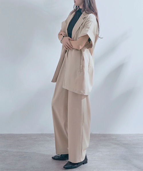 NYLAUS（ナイラス）の「【SG】リネンライク ヴィンテージワッシャー半袖ジャケット（テーラードジャケット・レディース・モカ/ブラック/アイボリー・L/M）」の11枚目の写真