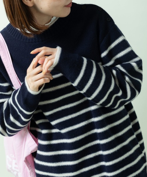 PAR ICI(パーリッシィ)の「タスマニアラム ガンジープルオーバー(ニット/セーター・レディース・ネイビー/レッド/ベージュ/アイボリー・FREE)」の6枚目の写真