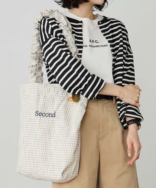 BONLECILL Marche(ボンルシールマルシェ)の「【BONLECILL Marche】ギャザーハンドルチェック柄トートバッグ(トートバッグ・レディース・ブラック/ブルー/イエロー/ベージュ・FREE)」の13枚目の写真