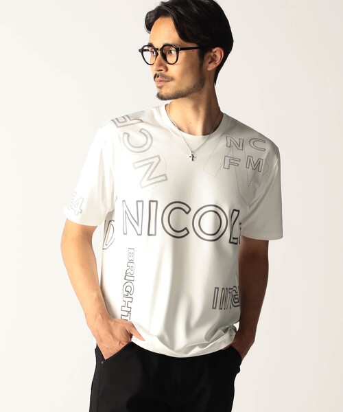 NICOLE CLUB FOR MEN(ニコルクラブフォーメン)の「総柄ロゴプリントTシャツ(Tシャツ/カットソー・メンズ・ブラック/ブルー/ホワイト・XL/M/L)」の1枚目の写真