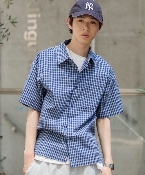 WEGO(ウィゴー)の「WEGO/クロップドSSマイクロチェックシャツ(シャツ/ブラウス・メンズ・ブラック系その他2/ブルー系その他2・LARGE/MEDIUM)」の20枚目の写真