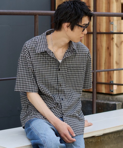 WEGO(ウィゴー)の「WEGO/クロップドSSマイクロチェックシャツ(シャツ/ブラウス・メンズ・ブラック系その他2/ブルー系その他2・LARGE/MEDIUM)」の13枚目の写真