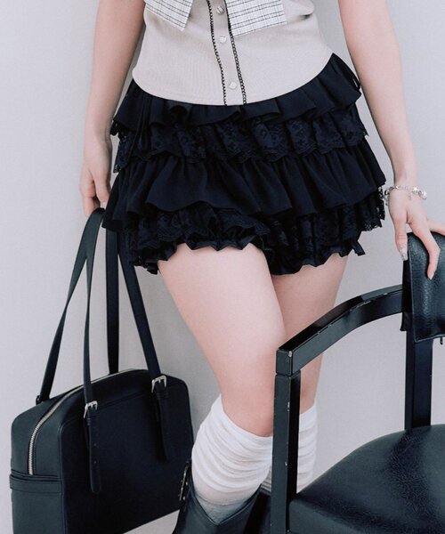 OLIVE des OLIVE(オリーブデオリーブ)の「シフォンティアードスカート(スカート・レディース・ブラック系その他/オフホワイト/ブラック/ドット・FREE)」の7枚目の写真