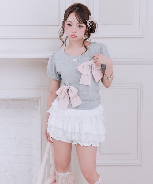 OLIVE des OLIVE(オリーブデオリーブ)の「シフォンティアードスカート(スカート・レディース・ブラック系その他/オフホワイト/ブラック/ドット・FREE)」の2枚目の写真