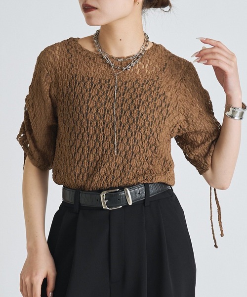 Lui's（ルイス）の「レースドロストデザインプルオーバー（Tシャツ/カットソー・レディース・ブラウン/ブラック/オフホワイト・FREE）」の3枚目の写真