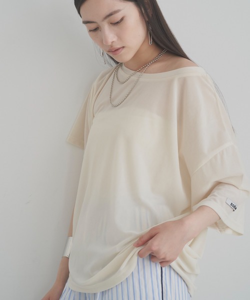 SOEMIN(ソミン)の「Sheer velour loose T-shirt/シアーベロアルーズ半袖Tシャツ(Tシャツ/カットソー・レディース・ホワイト/ブラック/ピンク・FREE)」の1枚目の写真