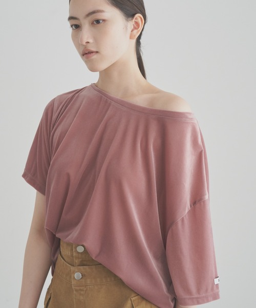 SOEMIN(ソミン)の「Sheer velour loose T-shirt/シアーベロアルーズ半袖Tシャツ(Tシャツ/カットソー・レディース・ホワイト/ブラック/ピンク・FREE)」の3枚目の写真