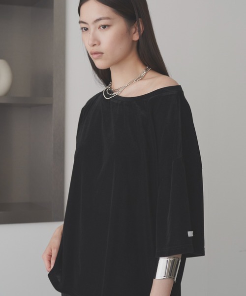 SOEMIN(ソミン)の「Sheer velour loose T-shirt/シアーベロアルーズ半袖Tシャツ(Tシャツ/カットソー・レディース・ホワイト/ブラック/ピンク・FREE)」の5枚目の写真