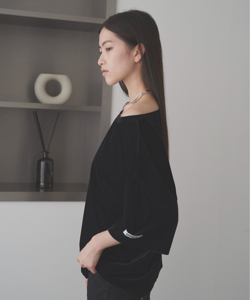 SOEMIN(ソミン)の「Sheer velour loose T-shirt/シアーベロアルーズ半袖Tシャツ(Tシャツ/カットソー・レディース・ホワイト/ブラック/ピンク・FREE)」の6枚目の写真