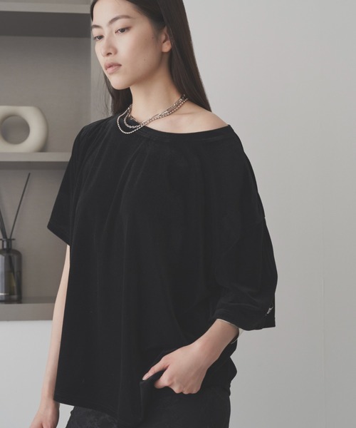 SOEMIN(ソミン)の「Sheer velour loose T-shirt/シアーベロアルーズ半袖Tシャツ(Tシャツ/カットソー・レディース・ホワイト/ブラック/ピンク・FREE)」の8枚目の写真