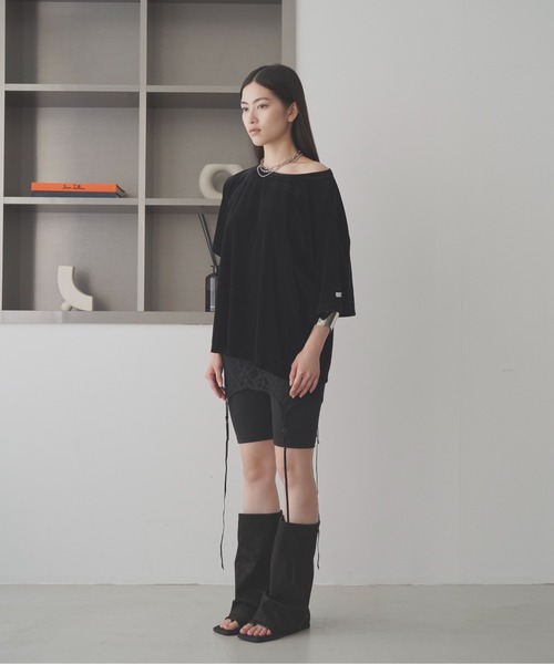 SOEMIN(ソミン)の「Sheer velour loose T-shirt/シアーベロアルーズ半袖Tシャツ(Tシャツ/カットソー・レディース・ホワイト/ブラック/ピンク・FREE)」の9枚目の写真
