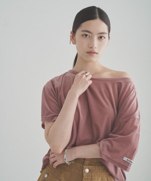 SOEMIN(ソミン)の「Sheer velour loose T-shirt/シアーベロアルーズ半袖Tシャツ(Tシャツ/カットソー・レディース・ホワイト/ブラック/ピンク・FREE)」の12枚目の写真