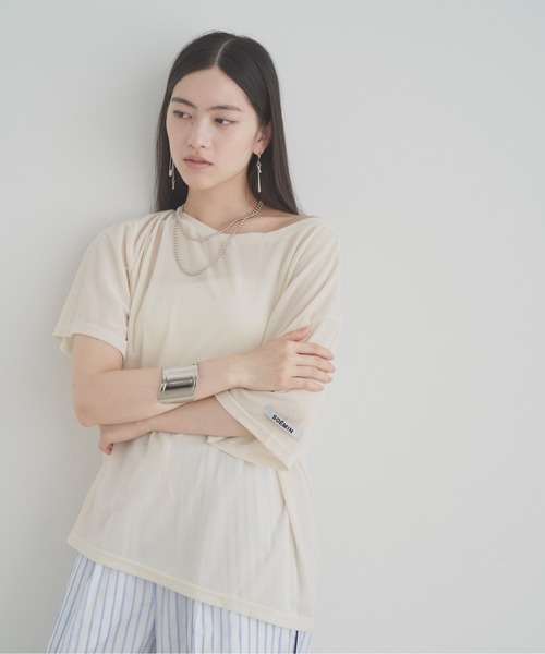 SOEMIN(ソミン)の「Sheer velour loose T-shirt/シアーベロアルーズ半袖Tシャツ(Tシャツ/カットソー・レディース・ホワイト/ブラック/ピンク・FREE)」の17枚目の写真